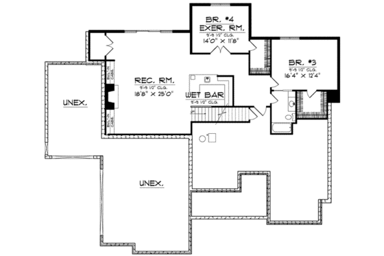 Floor Plan - Lower Floor for European House Plan #70-587 - 2 bed, 1.5 bath