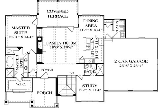 Craftsman style house plan, main level floor plan