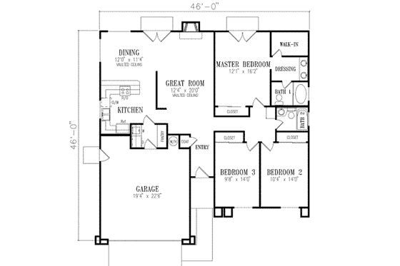 Floor Plan - Main Floor for Adobe / Southwestern House Plan #1-272 - 3 bed, 2 bath