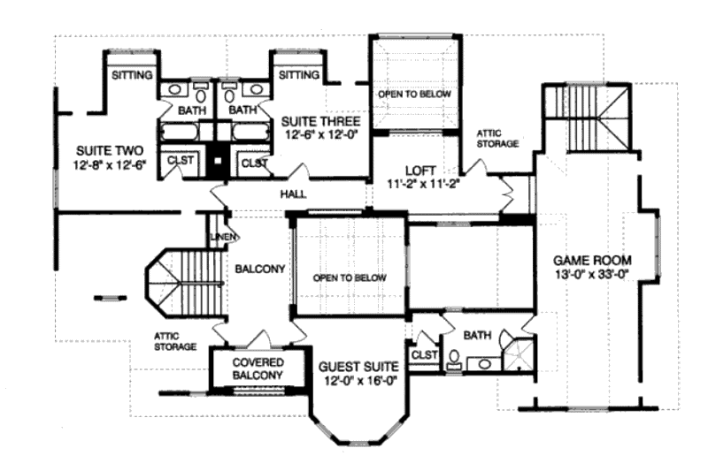 Dream House Plan - Floor Plan - Upper Floor for Traditional House Plan #413-830 - 4 bed, 5 bath