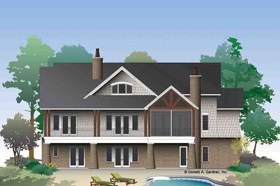 Exterior - Rear Elevation for European House Plan #929-975 - 4 bed, 4.5 bath