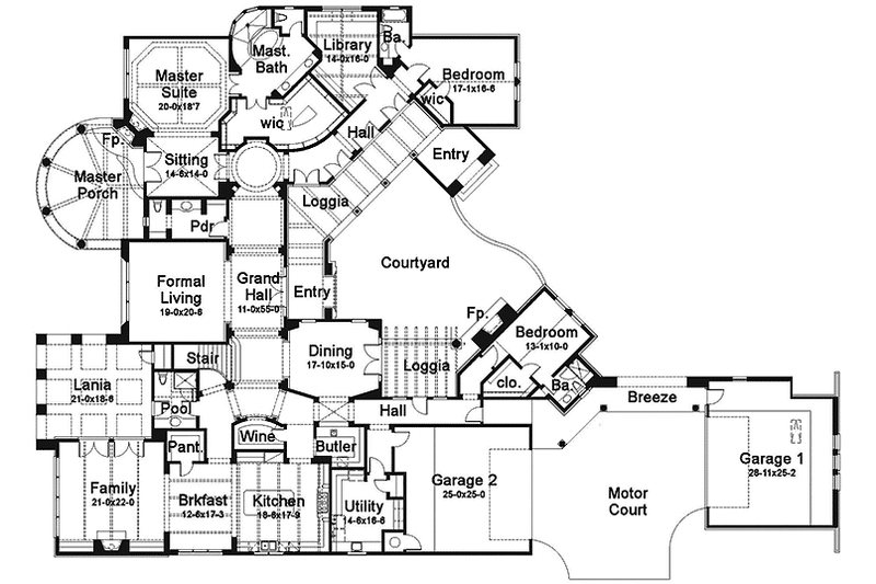 Home Plan - Floor Plan - Main Floor for Mediterranean House Plan #120-214 - 6 bed, 7.5 bath