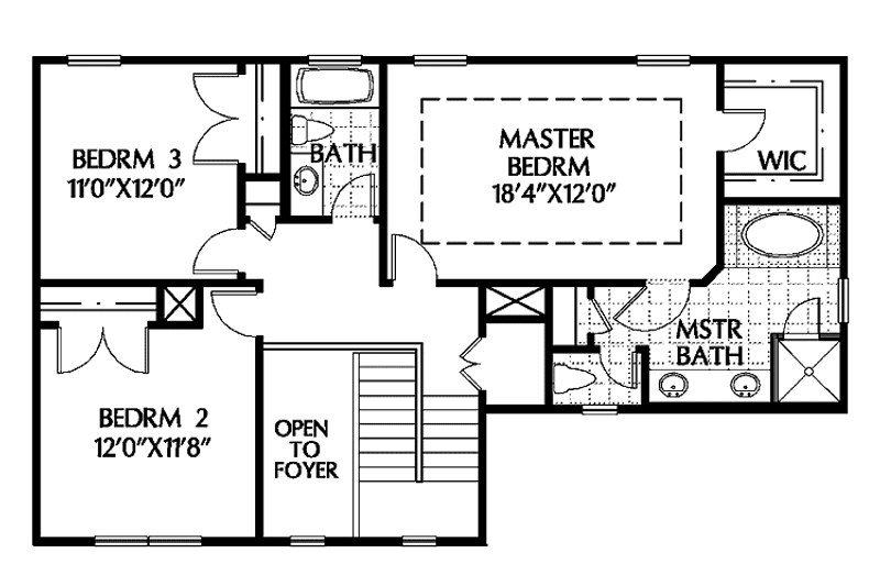 Home Plan - Floor Plan - Upper Floor for Colonial House Plan #999-77 - 3 bed, 2.5 bath
