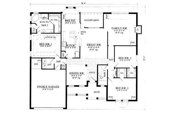 Floor Plan - Main Floor for Traditional House Plan #42-180 - 3 bed, 2 bath