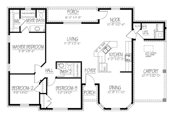 Floor Plan - Main Floor for Ranch House Plan #1061-29 - 3 bed, 2 bath