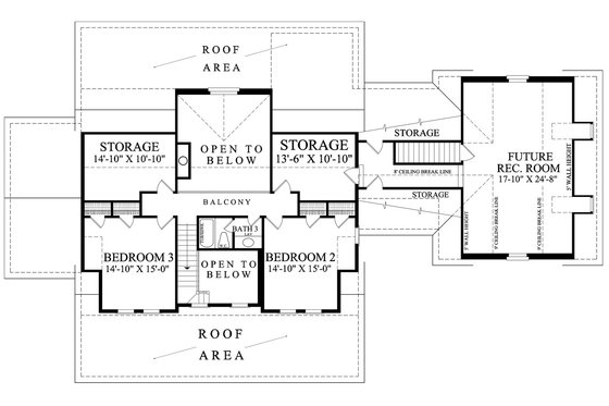 Colonial style, Southern design house plan, upper level floorplan