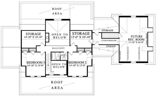 House Plan Design - Colonial style, Southern design house plan, upper level floorplan