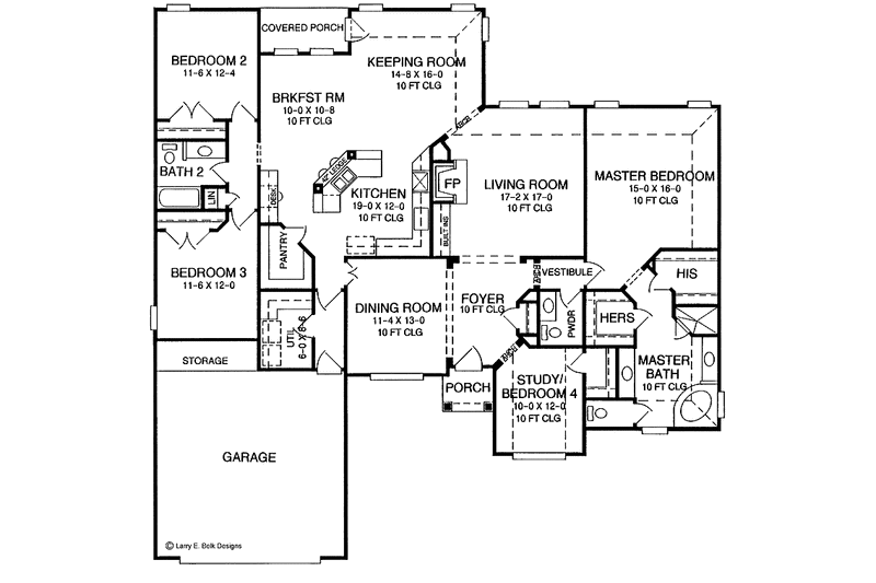 Architectural House Design - Floor Plan - Main Floor for Ranch House Plan #952-132 - 4 bed, 2.5 bath