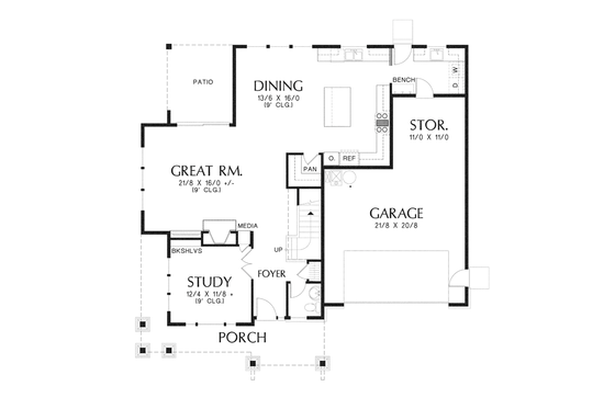 Floor Plan - Main Floor for Craftsman House Plan #48-914 - 3 bed, 2.5 bath