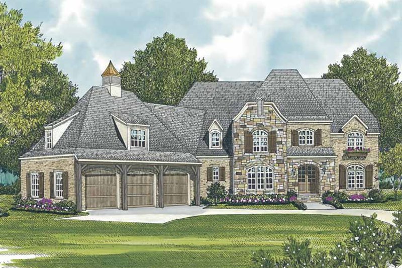 Home Plan - Exterior - Front Elevation 3 for European House Plan #453-587 - 5 bed, 4.5 bath