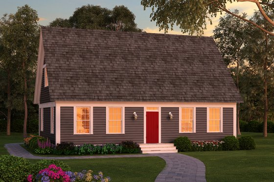 Exterior - Front Elevation 3 for Colonial House Plan #903-1 - 2 bed, 2 bath
