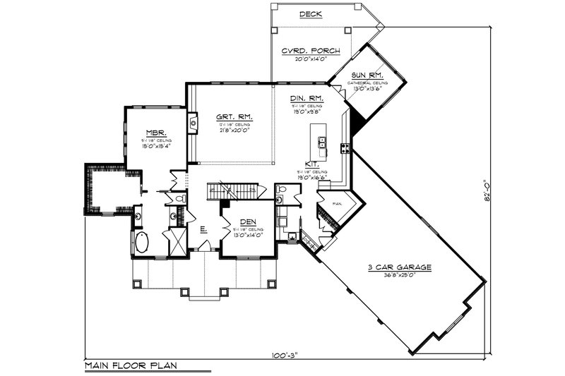 Architectural House Design - Floor Plan - Main Floor for Craftsman House Plan #70-1487 - 4 bed, 3.5 bath