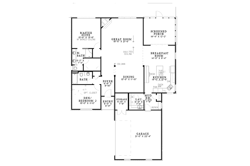 Dream House Plan - Floor Plan - Main Floor for Ranch House Plan #17-3187 - 2 bed, 2 bath