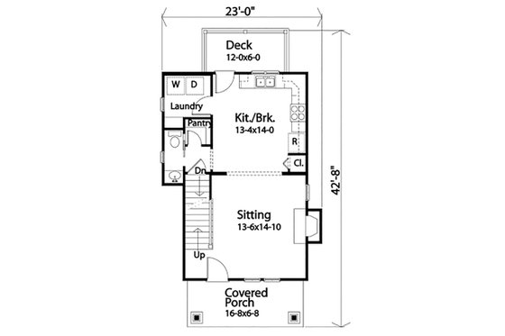 Floor Plan - Main Floor for Bungalow House Plan #22-598 - 1 bed, 1.5 bath