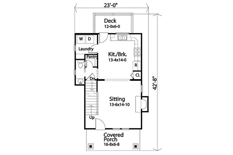 Dream House Plan - Floor Plan - Main Floor for Bungalow House Plan #22-598 - 1 bed, 1.5 bath