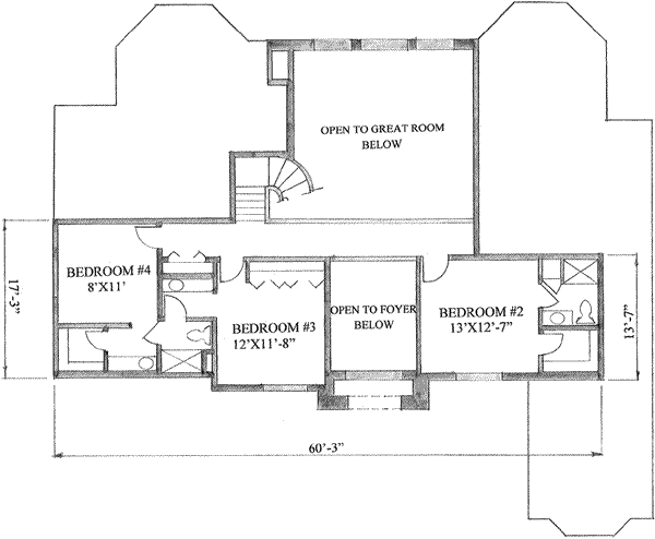 Traditional Floor Plan - Upper Floor Plan #136-104