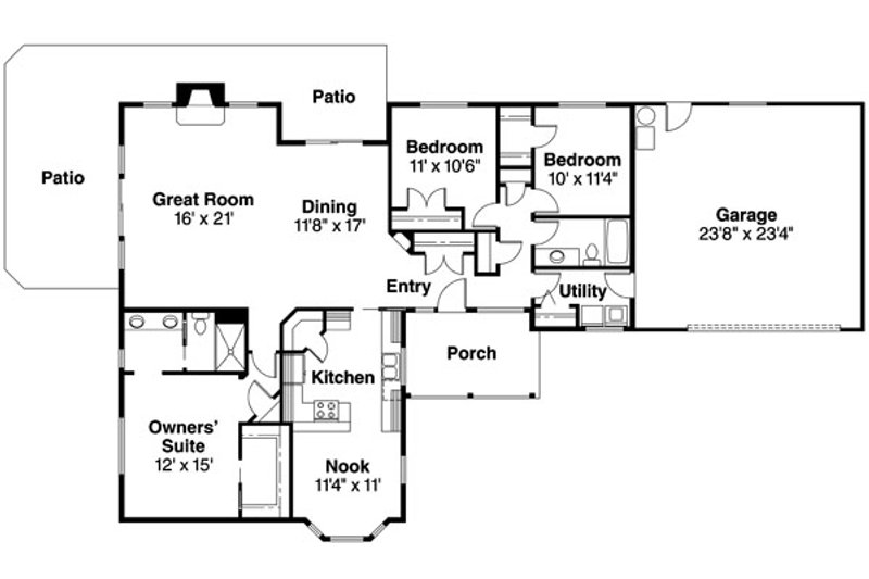 House Plan Design - Floor Plan - Main Floor for Ranch House Plan #124-710 - 3 bed, 2 bath