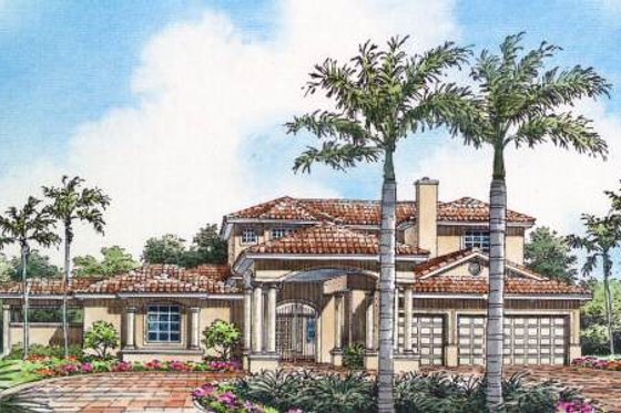 Exterior - Front Elevation for Mediterranean House Plan #420-136 - 4 bed, 3.5 bath