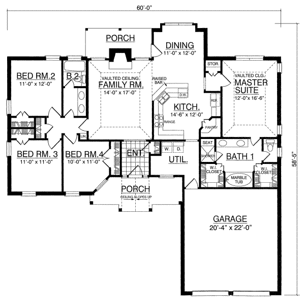 Home Plan - Southern Floor Plan - Main Floor Plan #40-250