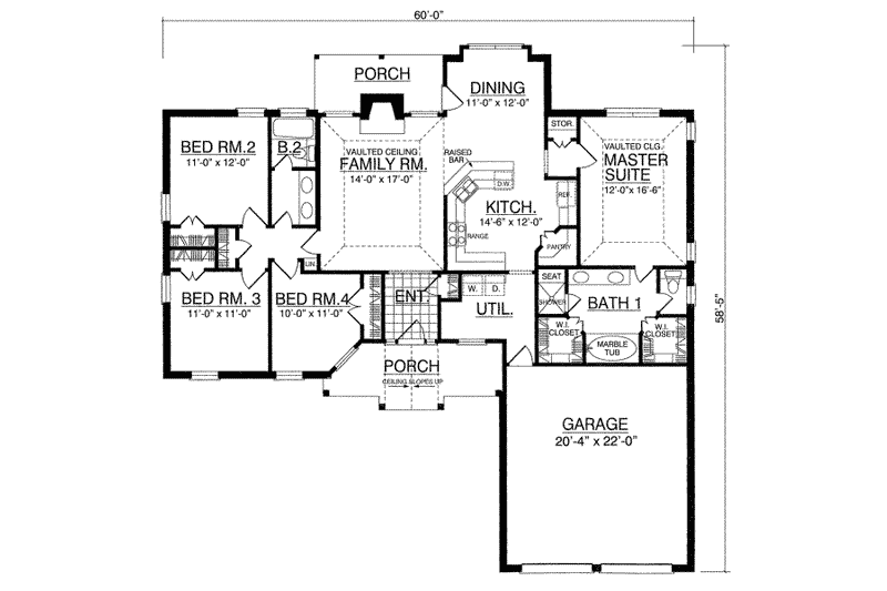 Home Plan - Floor Plan - Main Floor for Southern House Plan #40-250 - 4 bed, 2 bath