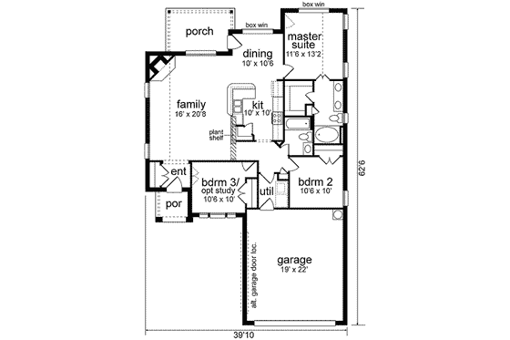 Floor Plan - Main Floor for Traditional House Plan #84-222 - 3 bed, 2 bath