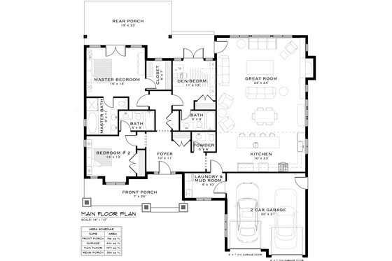 Floor Plan - Main Floor for Country House Plan #1101-7 - 3 bed, 3.5 bath