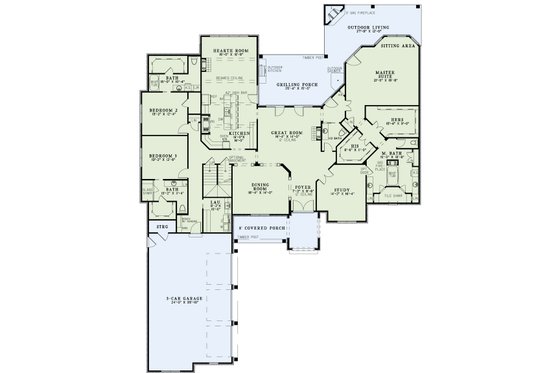 Floor Plan - Main Floor for Country House Plan #17-3350 - 3 bed, 4.5 bath