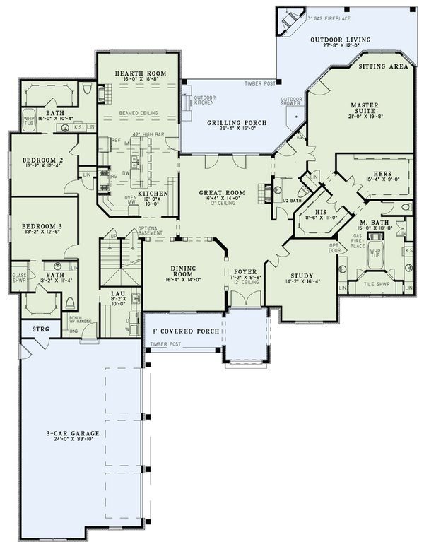 Home Plan - Country Floor Plan - Main Floor Plan #17-3350
