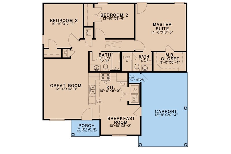 Architectural House Design - Floor Plan - Main Floor for Traditional House Plan #17-3433 - 3 bed, 2 bath