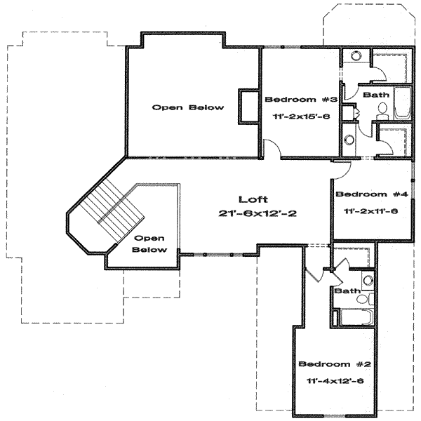 Traditional Floor Plan - Upper Floor Plan #6-190