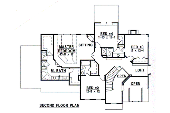Floor Plan - Upper Floor for European House Plan #67-187 - 4 bed, 4 bath
