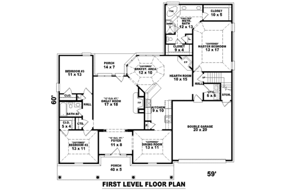 Floor Plan - Main Floor for Southern House Plan #81-1097 - 3 bed, 2 bath