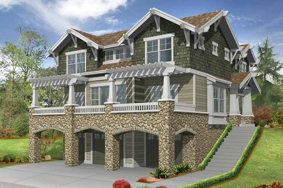 Exterior - Front Elevation 3 for Craftsman House Plan #132-312 - 3 bed, 2.5 bath