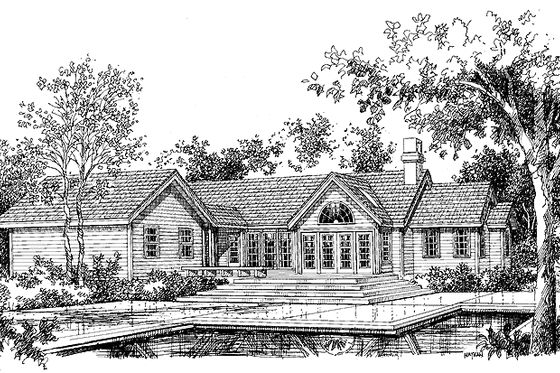 Exterior - Rear Elevation for Ranch House Plan #929-161 - 3 bed, 2 bath