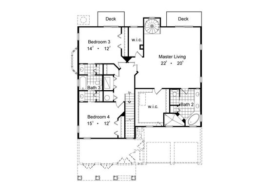 Floor Plan - Upper Floor for European House Plan #417-356 - 4 bed, 3.5 bath