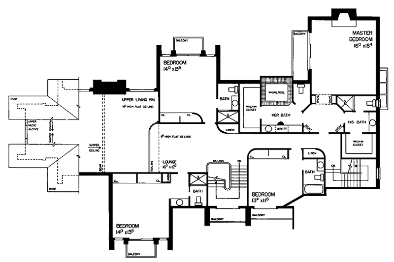 Home Plan - Floor Plan - Upper Floor for Contemporary House Plan #72-791 - 4 bed, 5 bath