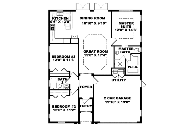Dream House Plan - Floor Plan - Main Floor for Mediterranean House Plan #1017-112 - 3 bed, 2 bath