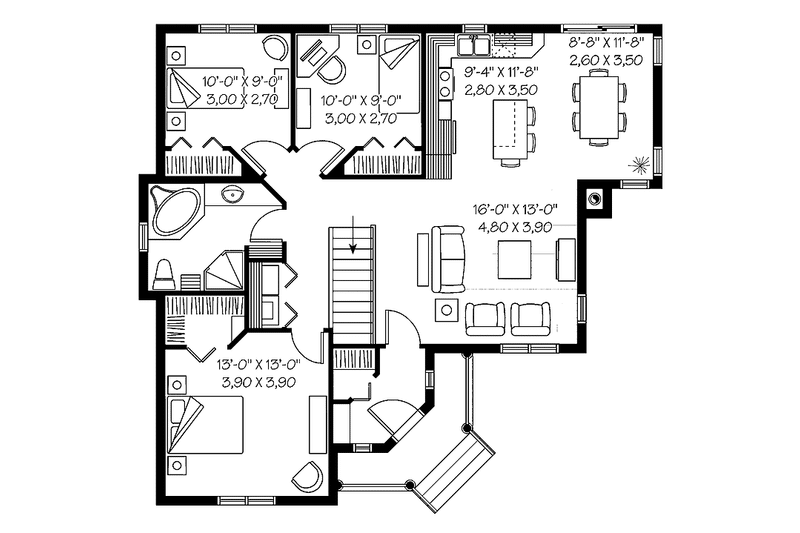 House Blueprint - Floor Plan - Main Floor for Country House Plan #23-2380 - 3 bed, 1 bath