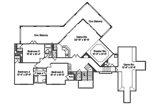 Floor Plan - Upper Floor for European House Plan #135-206 - 6 bed, 5.5 bath
