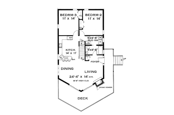 Floor Plan - Main Floor for Cabin House Plan #3-279 - 3 bed, 2 bath