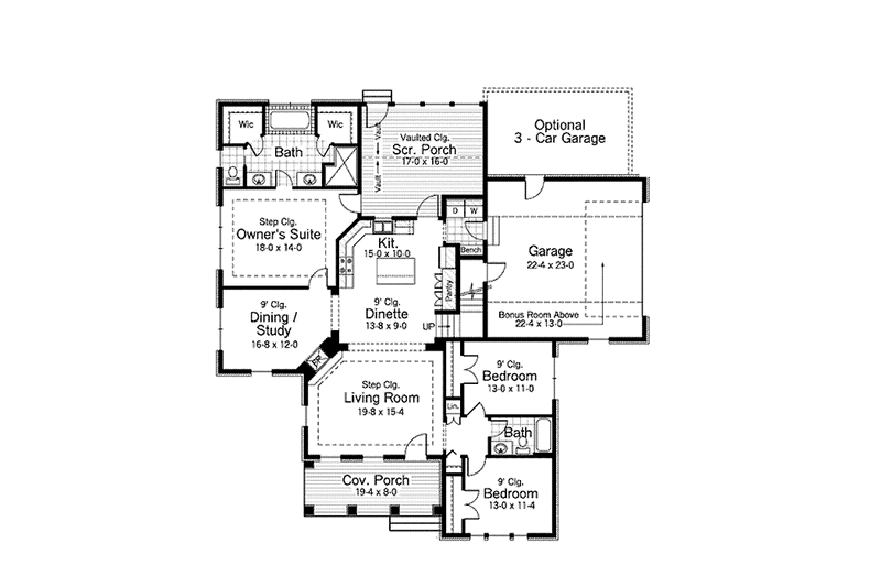 Architectural House Design - Floor Plan - Main Floor for Colonial House Plan #51-1045 - 3 bed, 2 bath