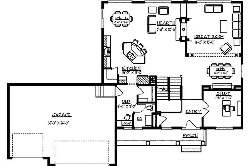 Dream House Plan - Floor Plan - Main Floor for European House Plan #320-1478 - 4 bed, 2.5 bath
