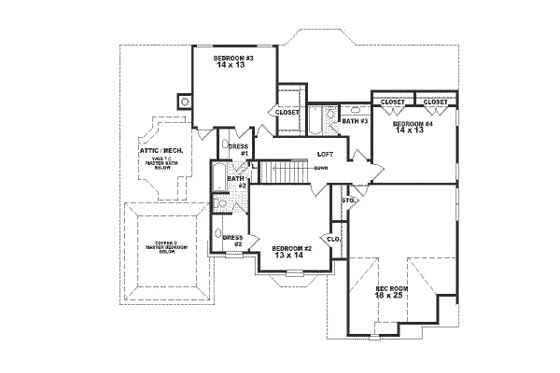 Floor Plan - Upper Floor for Traditional House Plan #81-305 - 4 bed, 3.5 bath
