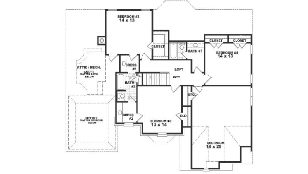 Floor Plan - Upper Floor for Traditional House Plan #81-305 - 4 bed, 3.5 bath