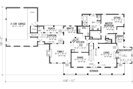 Floor Plan - Main Floor for Southern House Plan #410-195 - 5 bed, 4.5 bath