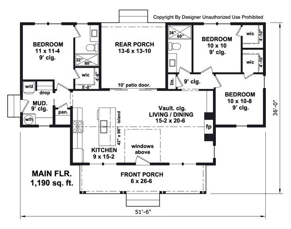 House Blueprint - Farmhouse Floor Plan - Main Floor Plan #51-1443