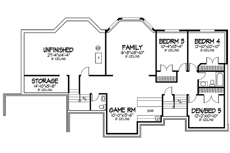 Architectural House Design - Floor Plan - Lower Floor for Country House Plan #320-1045 - 2 bed, 2.5 bath