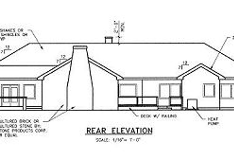 Dream House Plan - Exterior - Rear Elevation for Ranch House Plan #60-452 - 4 bed, 4 bath