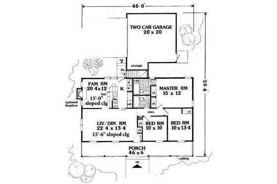 Floor Plan - Main Floor for Country House Plan #3-324 - 3 bed, 2 bath