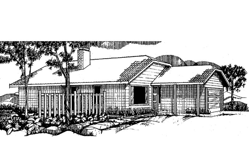 Dream House Plan - Exterior - Front Elevation 3 for Contemporary House Plan #60-676 - 3 bed, 2 bath